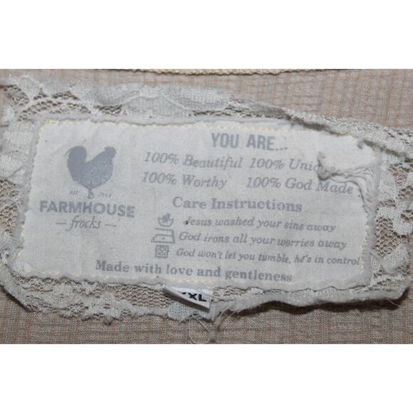 Farmhouse Frocks Cold Shoulder Lagonlook Oversized Tunic Top Tan Plus Size XXXL - Picture 10 of 16